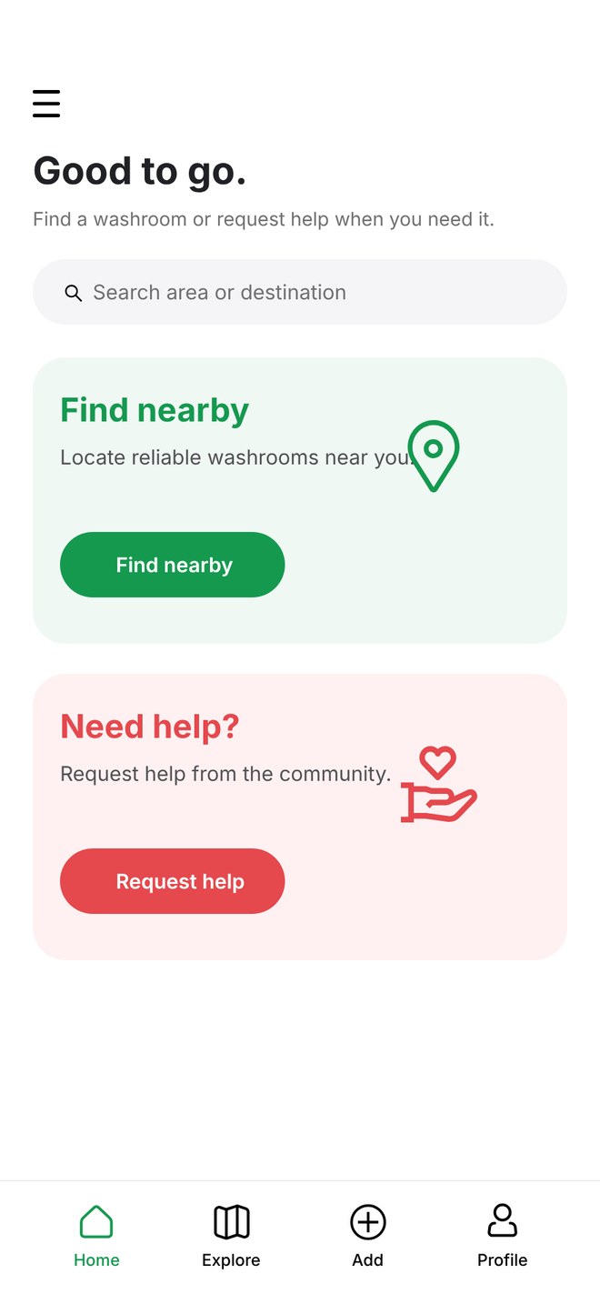 WeesyPeasy home screen with Find nearby and Need help buttons